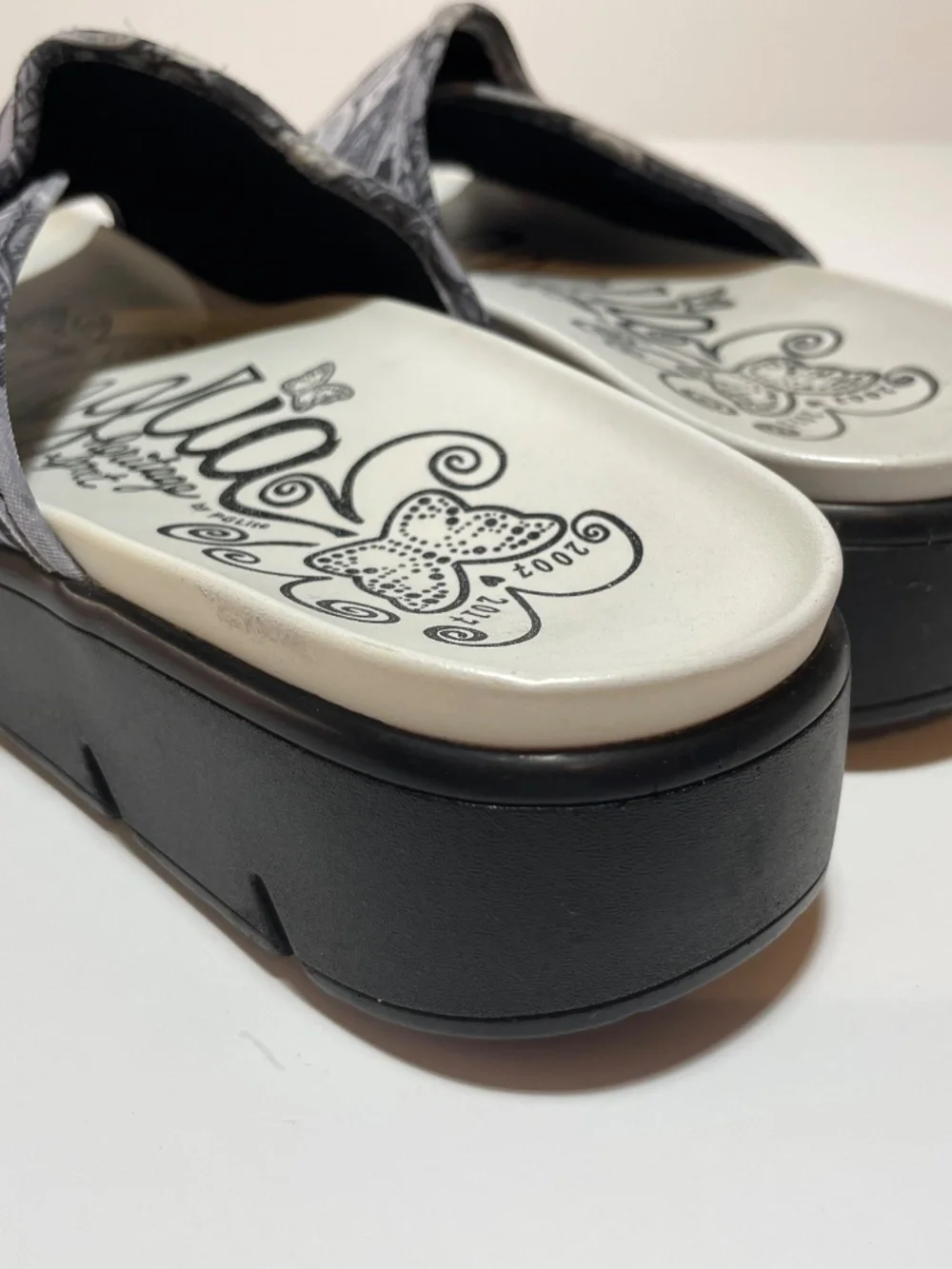 Alegria Platform Slide Sandals Black White Women's 10 - Picture 3 of 10